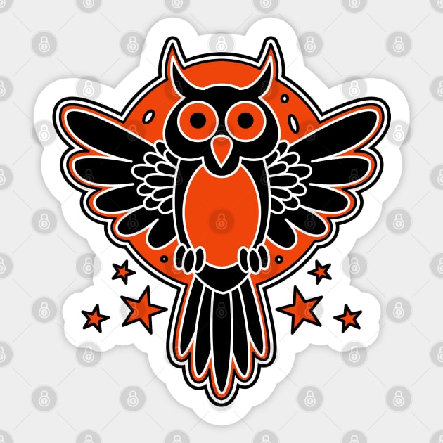 Owl and Moon Retro Sticker by OrneryDevilDesign